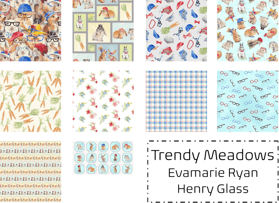 NEW! Trendy Meadows - Border Stripe - Per Yard - By Evamarie Ryan for Henry Glass - Bunnies - Multi - 9930-73
