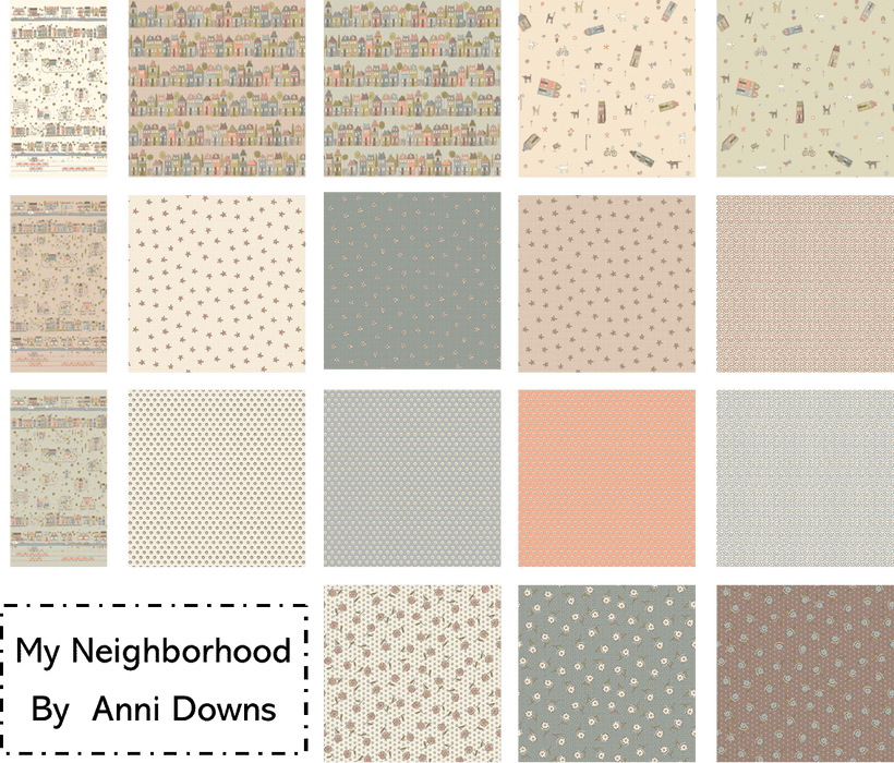 NEW! My Neighborhood - Row Houses - Per Yard - By Anni Downs of Hatched and Patched for Henry Glass - Taupe - 2633-39