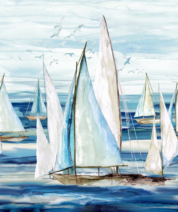 Sail Away - Sail Boats on Ocean - By Deborah Edwards and Melanie Samra for Northcott - Digital Print - RebsFabStash