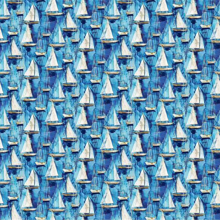 Sail Away - Boats on Blue Water - per yard - By Deborah Edwards and Melanie Samra for Northcott - Digital Print - RebsFabStash