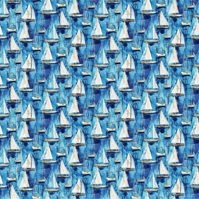 Sail Away - Sailboat Mini - per yard - By Deborah Edwards and Melanie Samra for Northcott - Digital Print - Indigo - RebsFabStash