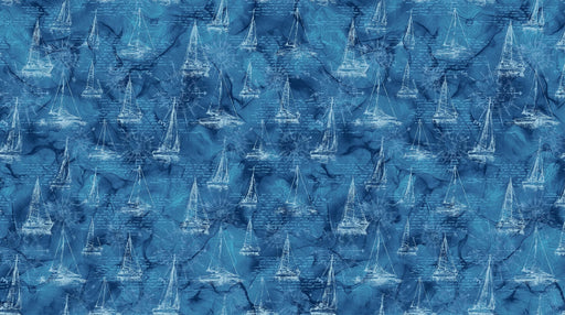 Sail Away - Compass and Boats - Blue - By Deborah Edwards and Melanie Samra for Northcott - Digital Print - RebsFabStash
