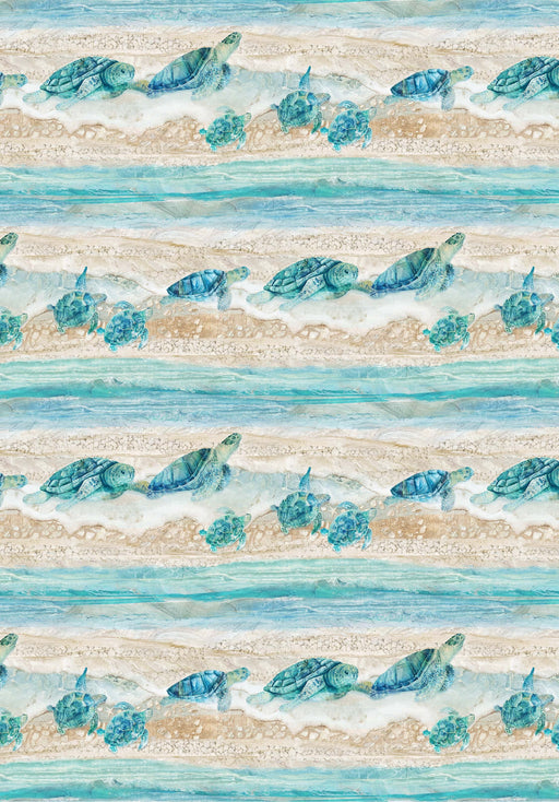 Digital Print Scene of the Ocean and Sea Turtle by Deborah Edwards and Melanie Samra at RebsFabStash 