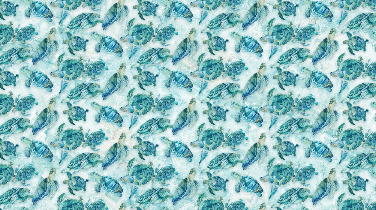 Sea Turtle Aqua Digital Print by Deborah Edwards and Melanie Samra at RebsFabStash