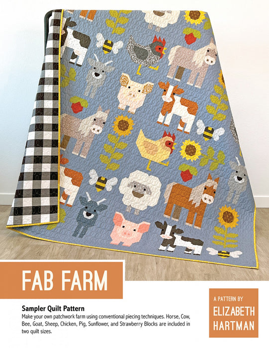 elizabeth hartman pattern - fab farm - farm animals - pig, chicken, goat, horse, cow, chicken, bee, sunflower block
