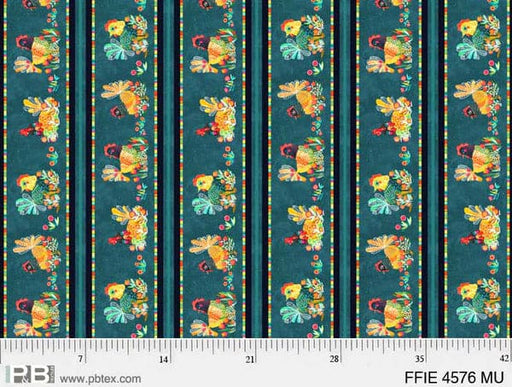 NEW! Feathered Fiesta - Chicken Stripe - Per Yard - by Eulalia Mejia - P&B Textiles - Border Print - FFIE 04576 MU-Yardage - on the bolt-RebsFabStash