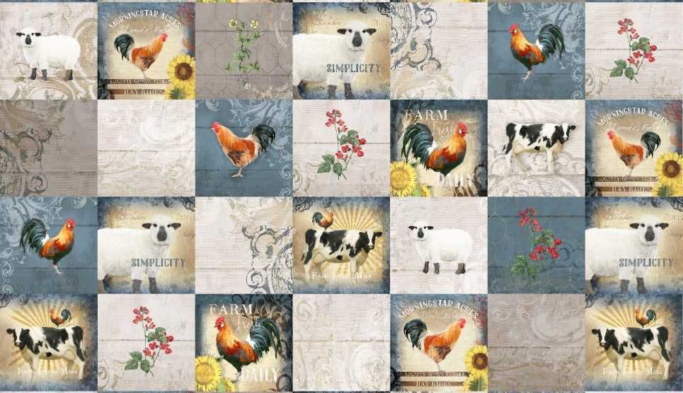 Farm Fresh - Animals Gray - per yard - Audrey Jeanne Roberts for P & B Textiles - FFRE-04908-S