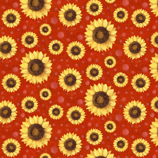 Farm Fresh - Sunflowers Red - per yard - Audrey Jeanne Roberts for P & B Textiles - FFRE-04906-R-Yardage - on the bolt-RebsFabStash