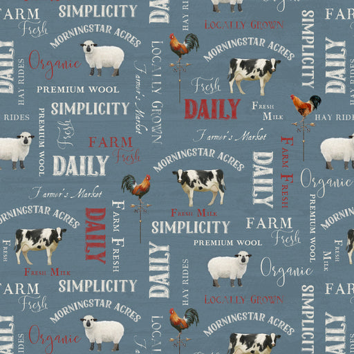 Farm Fresh - Animals Blue - per yard - Audrey Jeanne Roberts for P & B Textiles - FFRE-04908-B-Yardage - on the bolt-RebsFabStash