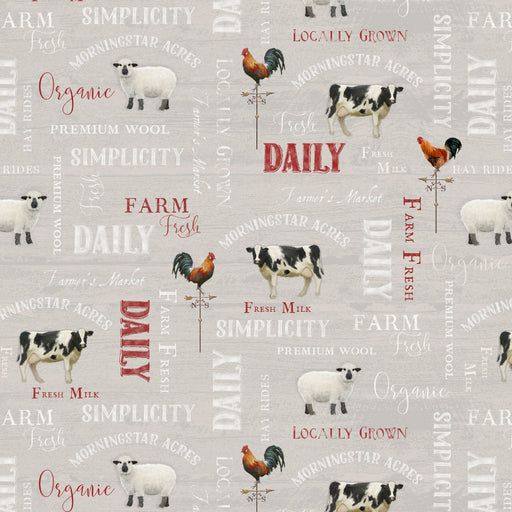 Farm Fresh - Animals Gray - per yard - Audrey Jeanne Roberts for P & B Textiles - FFRE-04908-S-Yardage - on the bolt-RebsFabStash