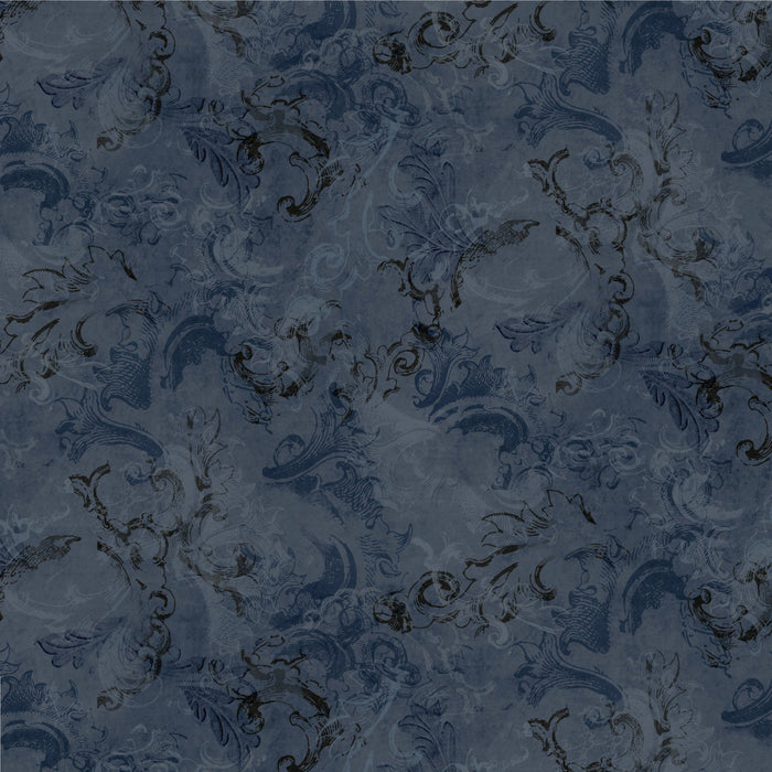 Farm Fresh - Swirl Dark Blue - per yard - Audrey Jeanne Roberts for P & B Textiles - FFRE-04909-DB