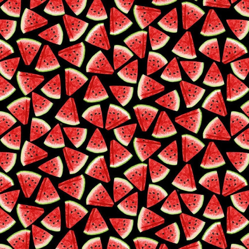 Watermelon Party - Watermelon Triangles Black - per yard - Timeless Treasures - Fruit, Watermelon, Gnomes - FRUIT-CD1958-BLACK-Yardage - on the bolt-RebsFabStash