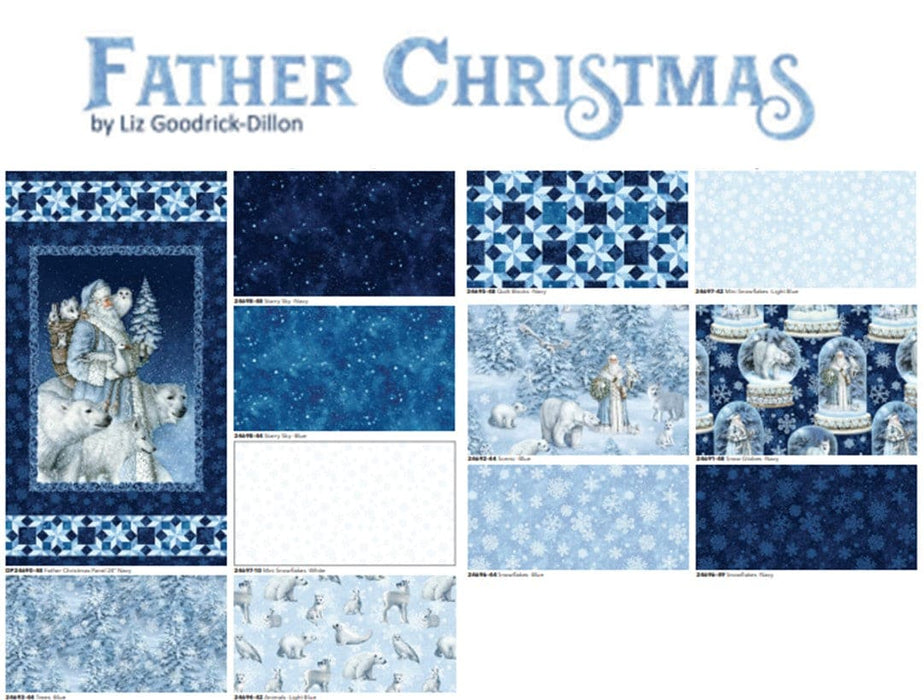 NEW! Father Christmas - Scenic - Per Yard - By Liz Goodrick-Dillon for Northcott - Winter - Blue - 24692-44