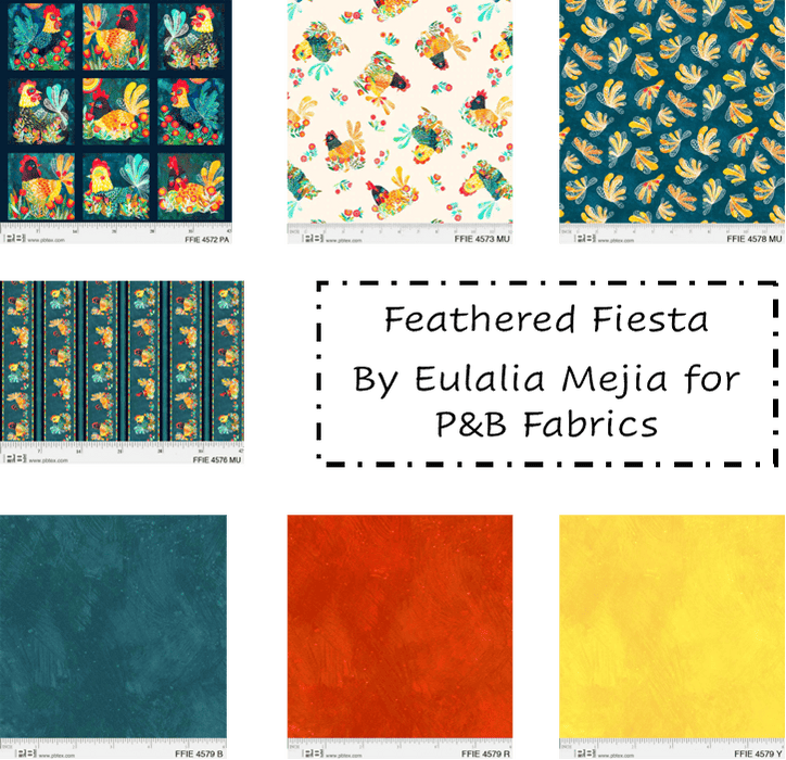 NEW! Feathered Fiesta - Block PANEL - Per Panel - by Eulalia Mejia - P&B Textiles - 42" x 42" Large Panel- FFIE 04572 PA