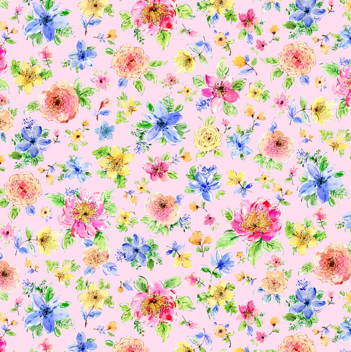 Gabriella - Stitched Flowers Light Green - per yard - by P&B Textiles - Watercolor - bright, colorful - GABR04816-LG