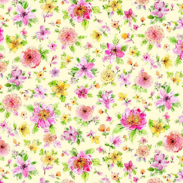 Gabriella - Small Floral Yellow - per yard - by P&B Textiles - Watercolor - bright, colorful - GABR04814-Y