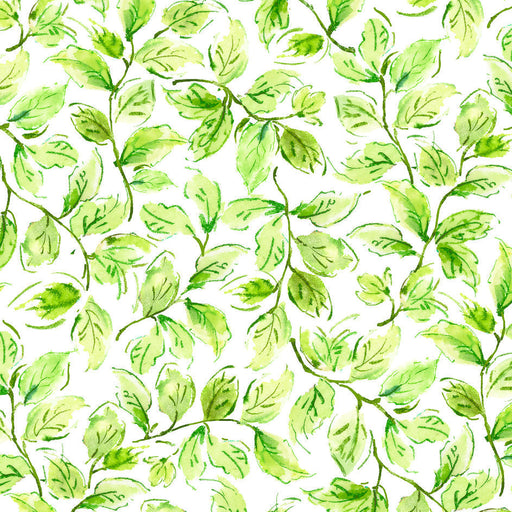Gabriella - Green leaves on white - per yard - by P&B Textiles - Watercolor - GABR04812-G-Yardage - on the bolt-RebsFabStash