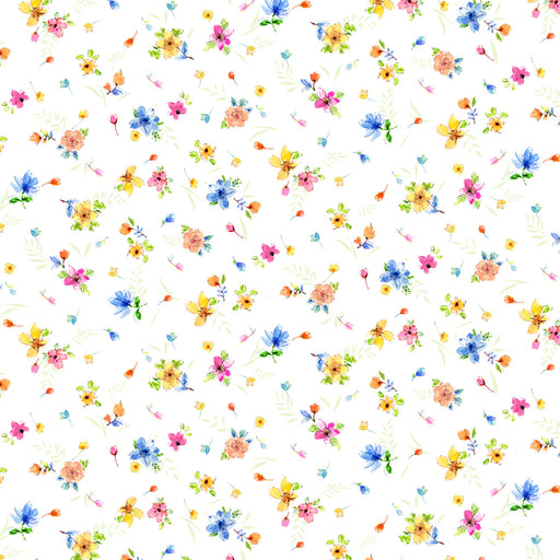 Gabriella - Small Floral White - per yard - by P&B Textiles - Watercolor - bright, colorful - GABR04814-MU-Yardage - on the bolt-RebsFabStash