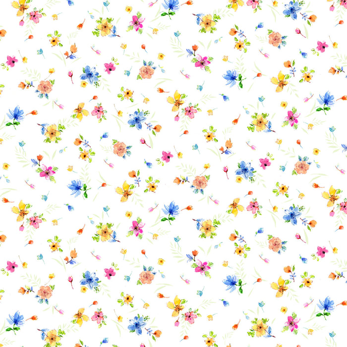 Gabriella - Stitched Flowers Pink - per yard - by P&B Textiles - Watercolor - bright, colorful - GABR04816-P
