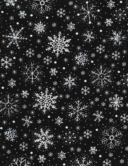 Silent Night - Packed Holiday Spruce - Per Yard - by Gail Cadden for Timeless Treasures - Black & White - GAIL C8467 BLACK
