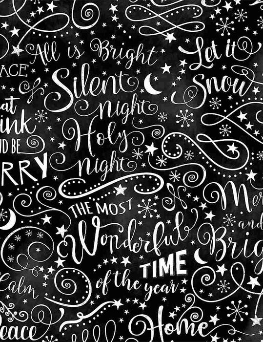 Silent Night - Silent Night Holy Night PANEL - Per Panel - by Gail Cadden for Timeless Treasures - Black & White - 24" - PANELGC C8464 BLACK