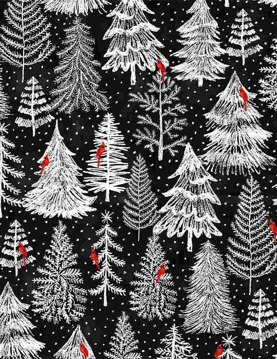 Silent Night - Packed Holiday Spruce - Per Yard - by Gail Cadden for Timeless Treasures - Black & White - GAIL C8467 BLACK