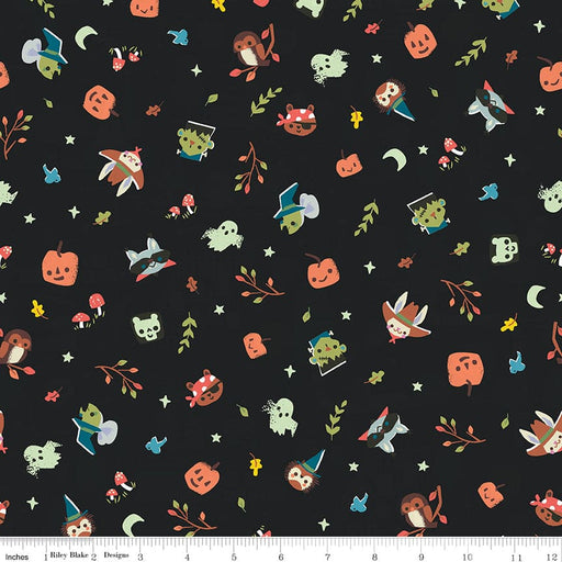 Tiny Treaters - Toss - Charcoal - Per Yard - by Jill Howarth for Riley Blake Designs - Halloween, Glow in the Dark - GC10481 CHARCOAL-Yardage - on the bolt-RebsFabStash