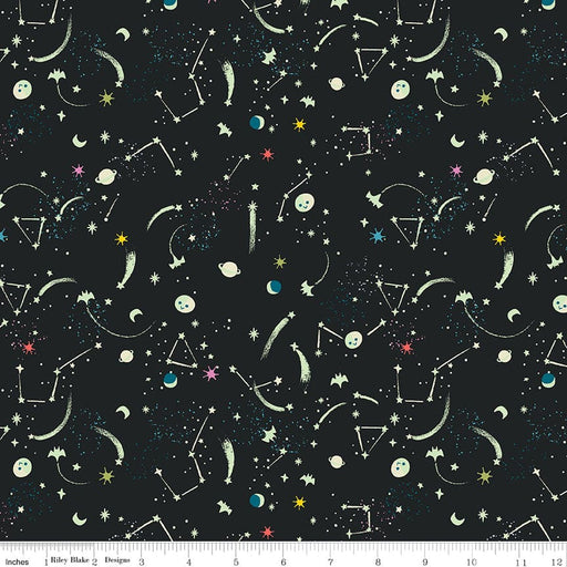 Tiny Treaters - Milky Way - Charcoal - Per Yard - by Jill Howarth for Riley Blake Designs - Halloween, Glow in the Dark - GC10485 CHARCOAL-Yardage - on the bolt-RebsFabStash