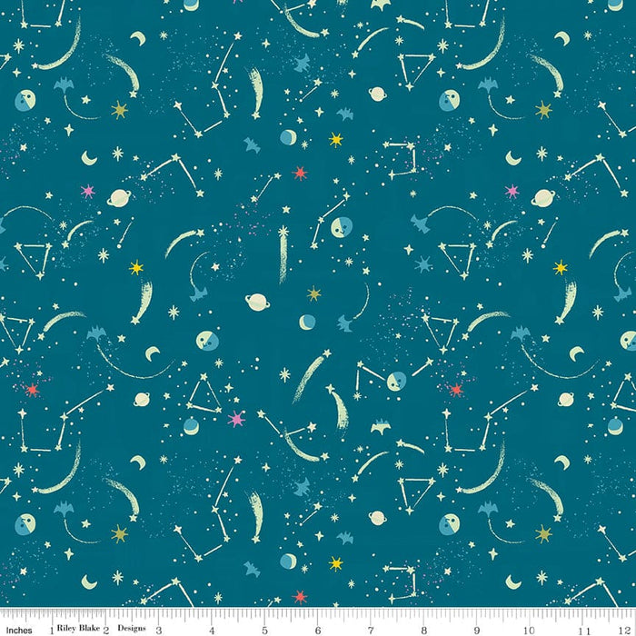 Tiny Treaters - Milky Way - Teal - Per Yard - by Jill Howarth for Riley Blake Designs - Halloween, Glow in the Dark - GC10485 TEAL