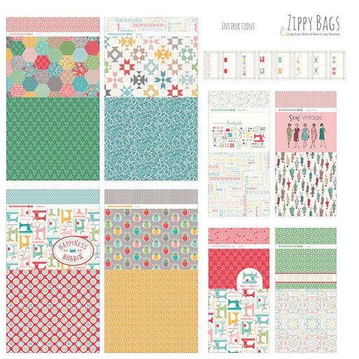 My Happy Place Zippy Bags KIT - Lori Holt for Riley Blake designs - Includes Happy Zippers + 56"x56" wide panel - Home Decorator Fabric-Decorator Fabric-RebsFabStash