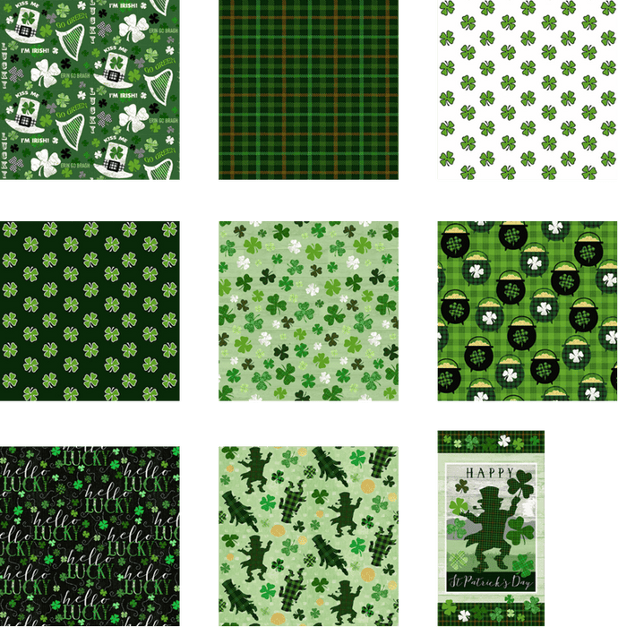 Hello Lucky - Irish Motifs and Words - Per yard - By Andrea Tachiera for Henry Glass - SEW CUTE! - St. Patrick's Day, Green - 9733-66