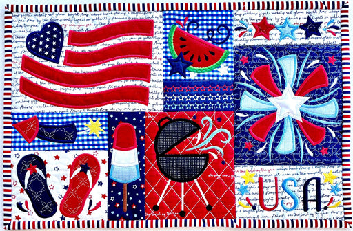 Patriotic Placemat KIT - Designs by Juju - Machine Embroidery - Red, White, Blue - 4 Placemats
