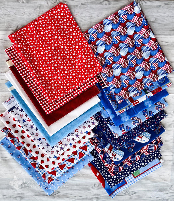 NEW! My Happy Place - PROMO Fat Quarter Bundle + PANEL! (17) FQ's + (1) 24" x 43" Panel - by Sharla Fults for Studio e - Patriotic