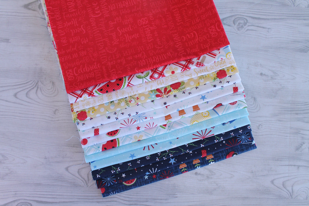 Red, White, & Bloom - PROMO Fat Quarter Bundle - (13 + Panel Option) 18" x 22" pieces - by Kimberbell for Maywood Studio-Fat Quarters/F8s/Bundles-RebsFabStash