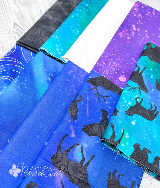aurora borealis, wolf fabric, blue fabric, purple fabric, night fabric