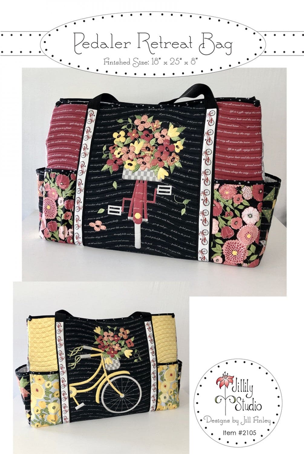 Pedaler Retreat Bag PATTERN by Jill Finley Features Petals & Pedal