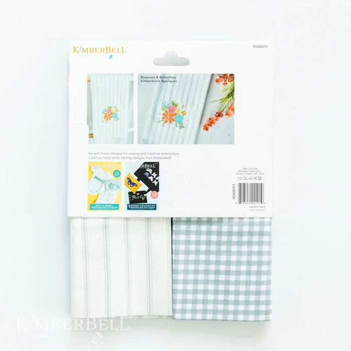 Tea Towel Blanks - by Kimberbell Designs - Set of 2 - Gingham & Pinstripe - Grey/Cream - 18.25" x 28.25" - KDKB251