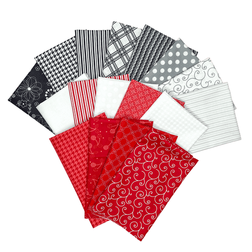Kimberbell Basics - PROMO Fat Quarter Bundle - (17) 18" x 22" pieces - reds, whites, grays, blacks - Maywood Studio-Yardage - on the bolt-RebsFabStash