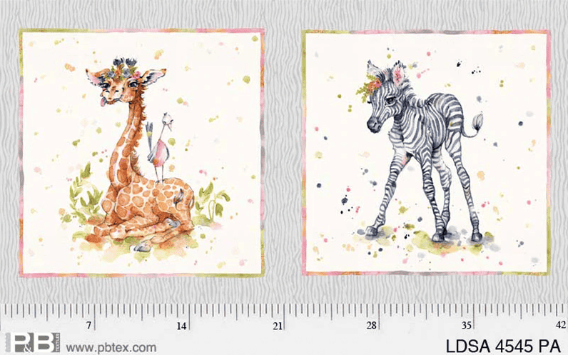 NEW! Little Darlings Safari Animals - Large Block Panel - Per 24" Panel - by Sally Walsh - P&B Textiles - LDSA 4545 PA