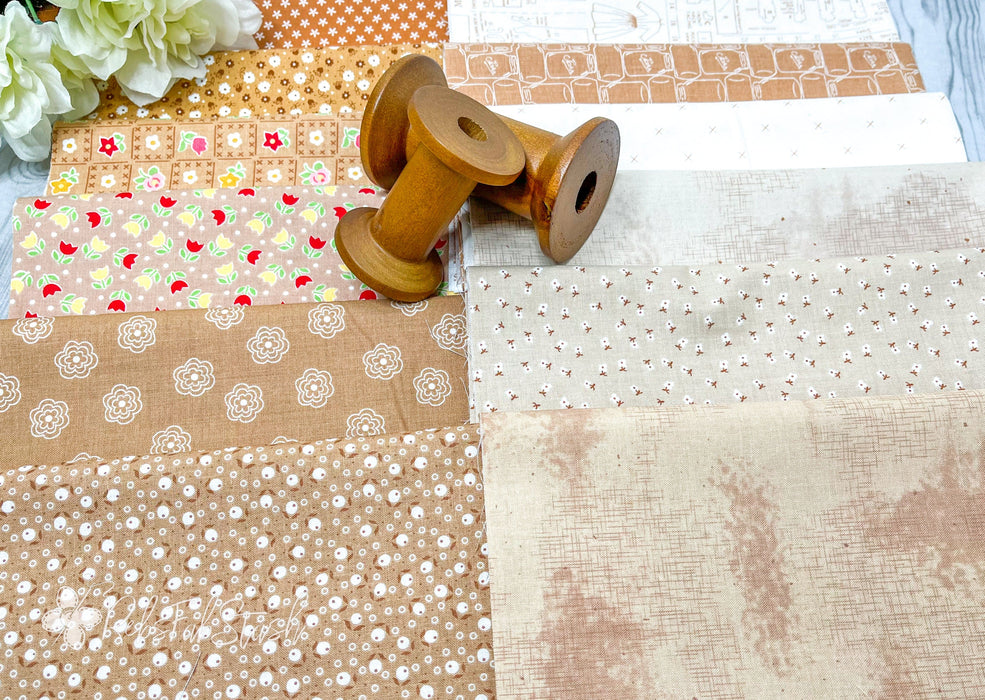 Lori Holt Light Browns - PROMO Fat Quarter Bundle 18" x 22" pieces - by Lori Holt of Bee in my Bonnet - Riley Blake Designs