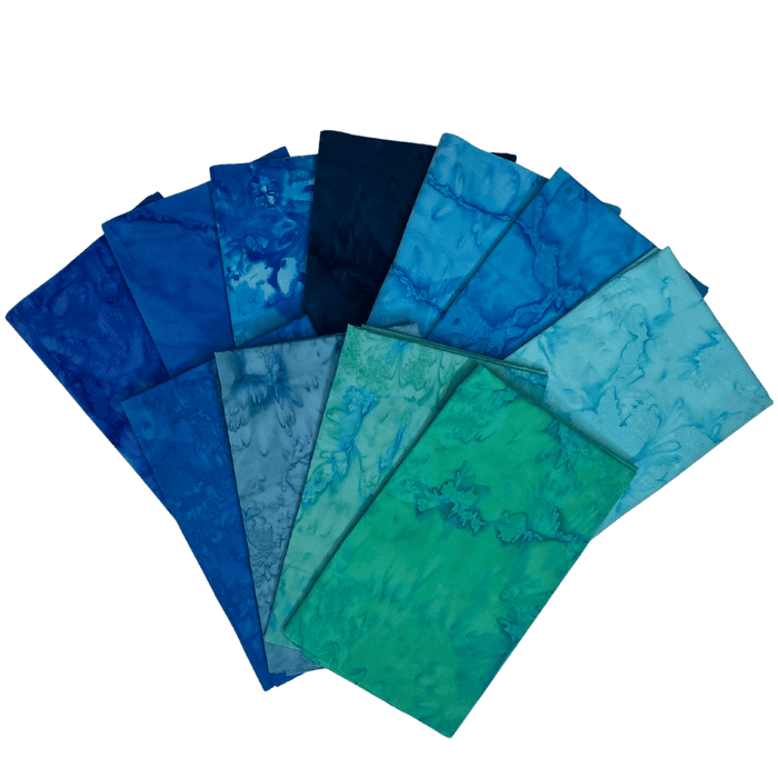 Lava Solid Batik PROMO Half Yard Bundle - OCEAN- (11) 18" x 43" pieces - Anthology - Batik Basics