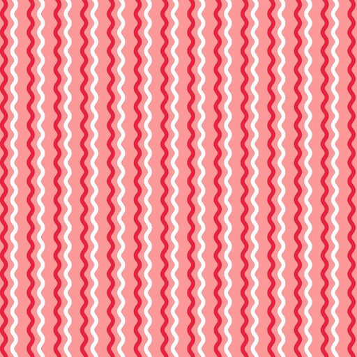 Wavy Stripe - Per Yard- Kimberbell Basics - Maywood Studio - Red & White Wavy Stripe on Pink - MAS 8255-P-Yardage - on the bolt-RebsFabStash