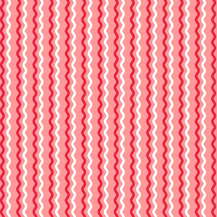 Wavy Stripe - Per Yard- Kimberbell Basics - Maywood Studio - Red & White Wavy Stripe on Pink - MAS 8255-P-Yardage - on the bolt-RebsFabStash