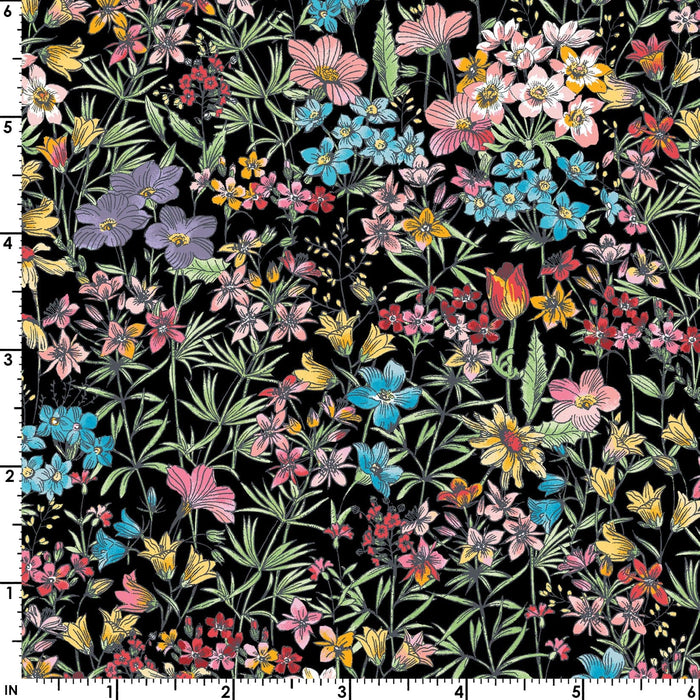 Meadow Edge - White Panel - Per PANEL - by Maywood Studio - Floral, Butterflies - 27" x 43" panel - MASD10001-W
