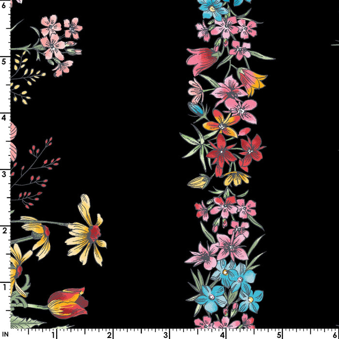 Meadow Edge - Black Panel - Per PANEL - by Maywood Studio - Floral, Butterflies - 27" x 43" panel - MASD10001-J