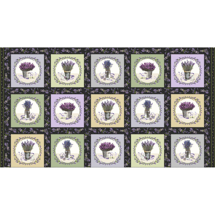 NEW! Lavender Sachet - Running Blocks - Per Panel - by Maywood Studio - 24" x 43" Block Panel, Floral - Black - MASD10040-K-Panels-RebsFabStash