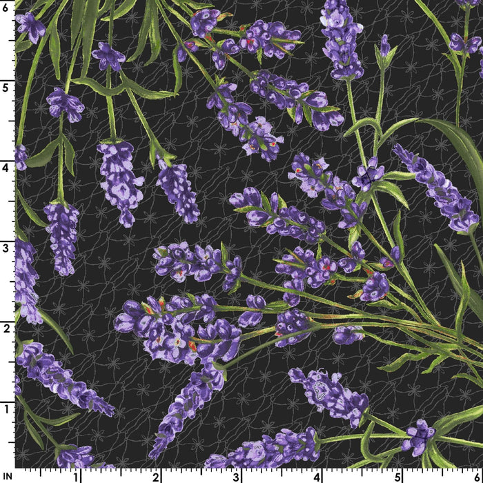 NEW! Lavender Sachet - Lavender All Over - Per Yard - by Maywood Studio - Floral - Black - MASD10041-K