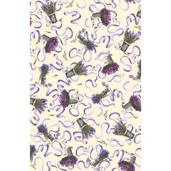 NEW! Lavender Sachet - Lavender & Ribbon - Per Yard - by Maywood Studio - Floral - Ecru - MASD10042-E