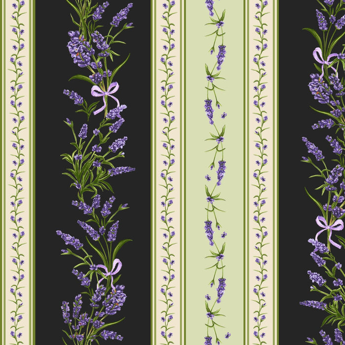 NEW! Lavender Sachet - Stripe - Per Yard - by Maywood Studio - Floral - Black - MASD10043-K
