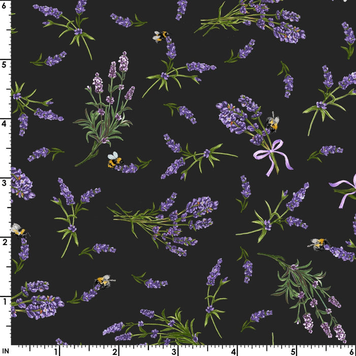 NEW! Lavender Sachet - Little Lavender - Per Yard - by Maywood Studio - Floral - Black - MASD10044-K